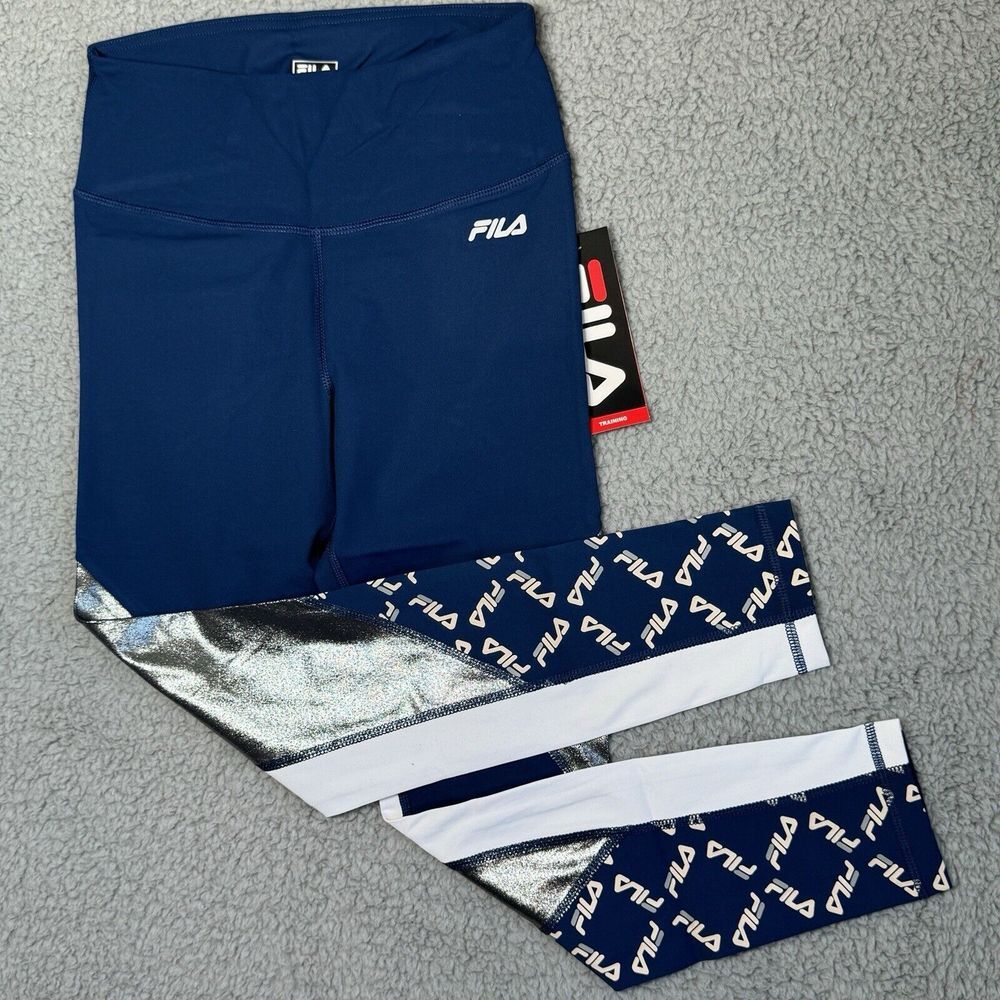 Fila Womens Activewear Leggings Curve Collection Estate Blue 7/8 Crop Small NWT